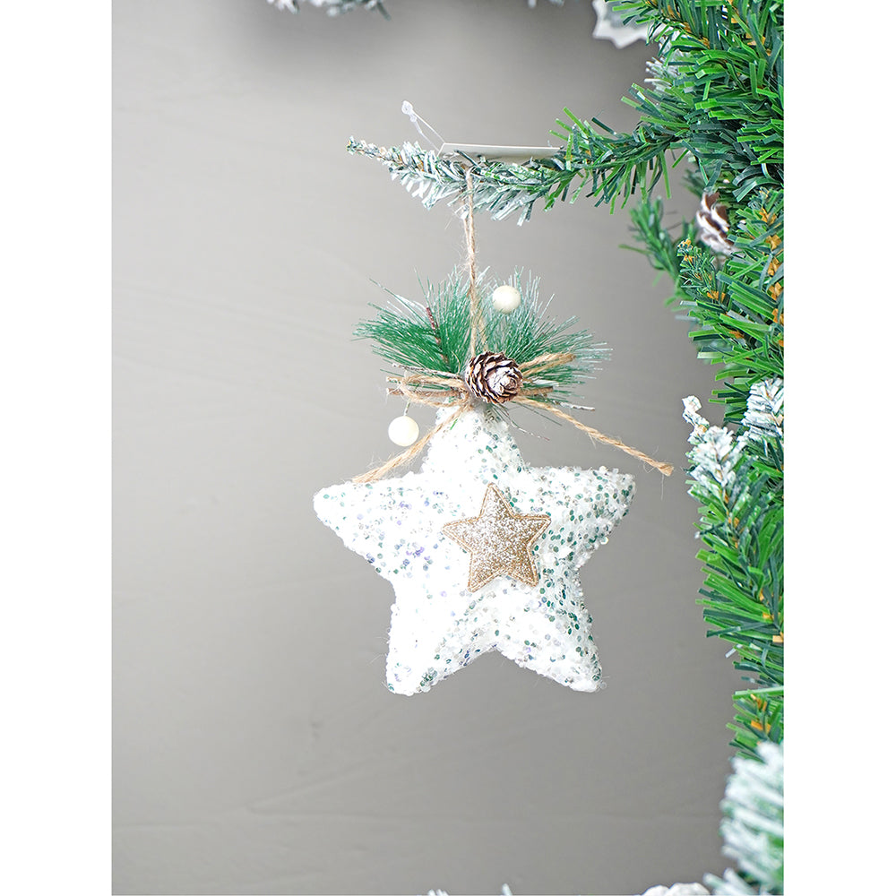 Double Glitter Jute Themed Tree Ornaments Christmas Decoration | Pack of 5 | 5 x 5 inches