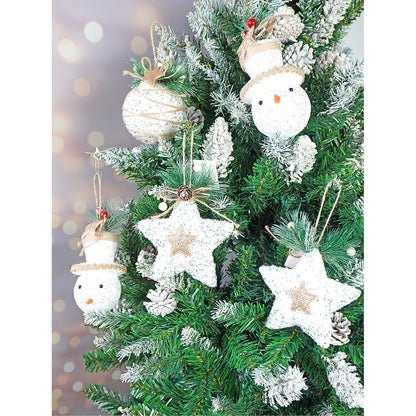 Double Glitter Jute Themed Tree Ornaments Christmas Decoration | Pack of 5 | 5 x 5 inches