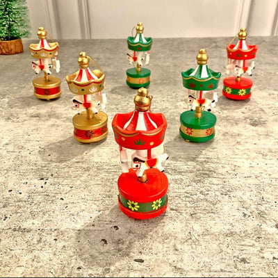 Wooden Carousel Christmas Tree Ornaments | Pack of 6