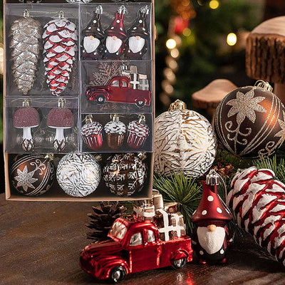 Maroon Brown & Gold Pinecone Themed X Mas Balls Christmas Decoration | 13 x 4 x 16 inches