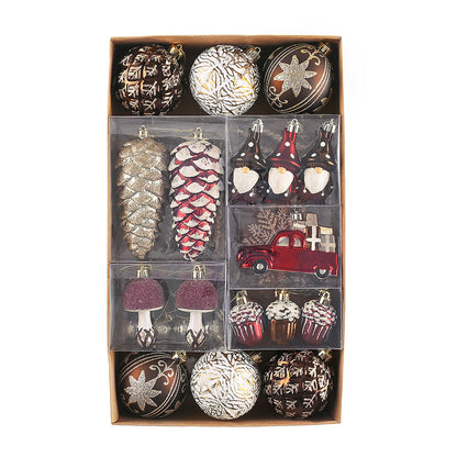 Maroon Brown & Gold Pinecone Themed X Mas Balls Christmas Decoration | 13 x 4 x 16 inches