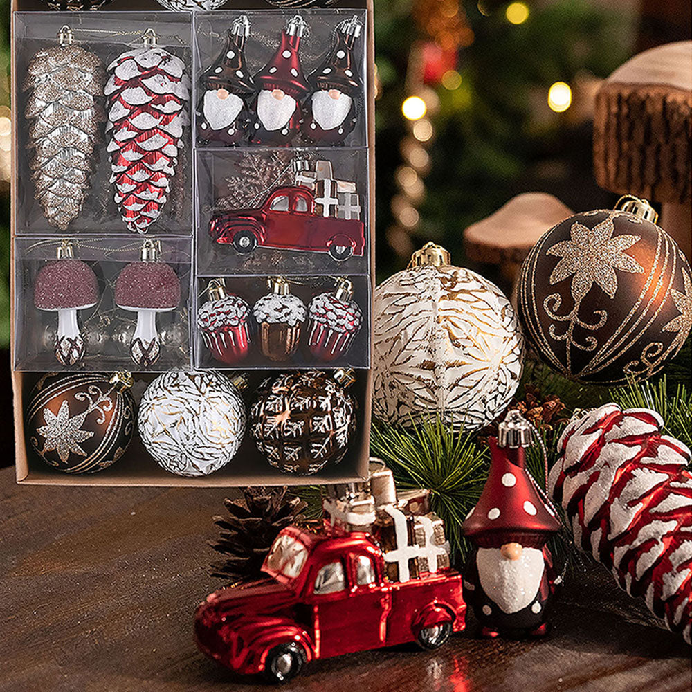 Maroon Brown & Gold Pinecone Themed X Mas Balls Christmas Decoration | 13 x 4 x 16 inches