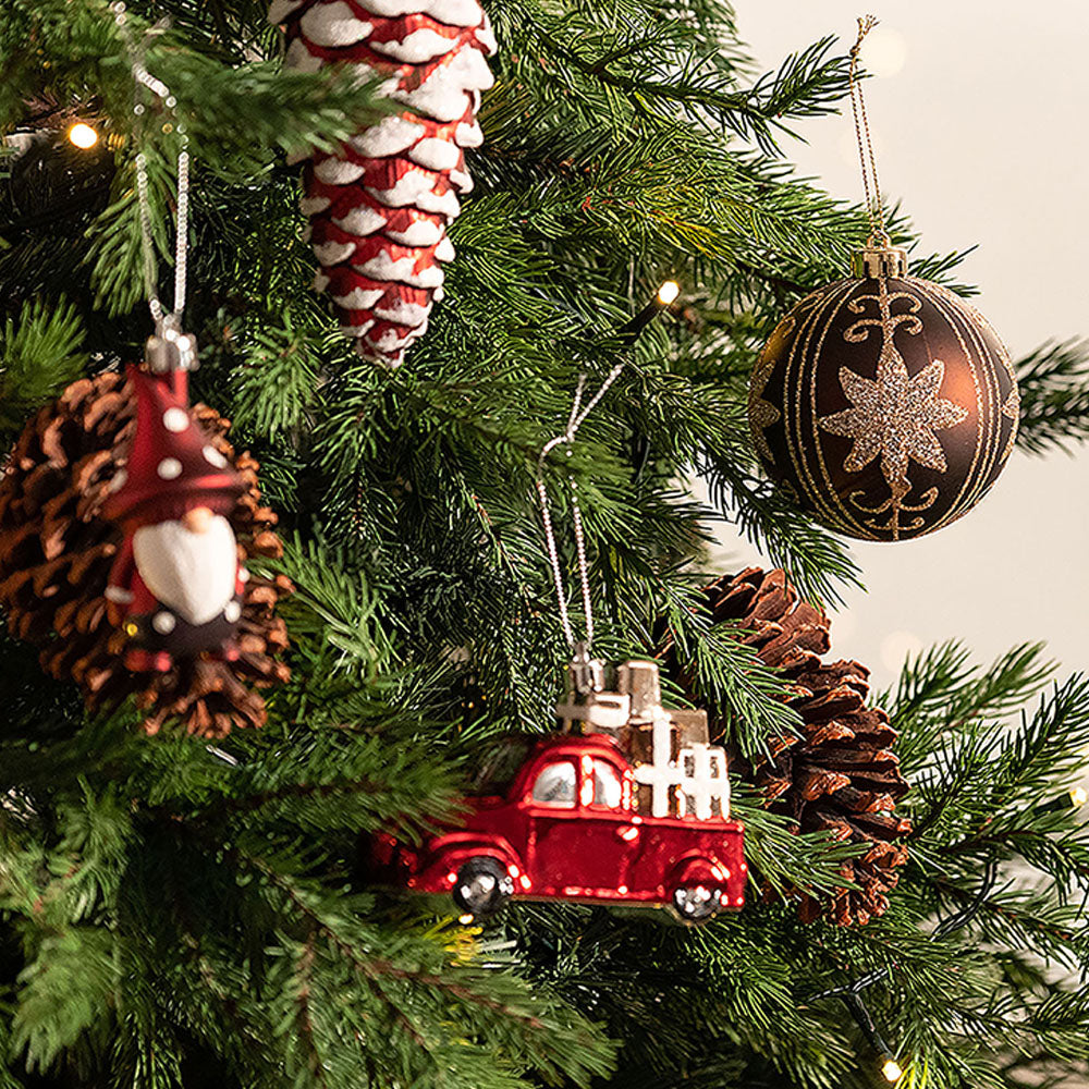 Maroon Brown & Gold Pinecone Themed X Mas Balls Christmas Decoration | 13 x 4 x 16 inches