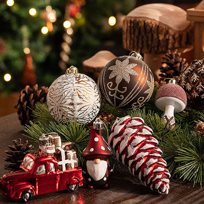 Maroon Brown & Gold Pinecone Themed X Mas Balls Christmas Decoration | 13 x 4 x 16 inches