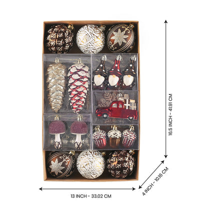 Maroon Brown & Gold Pinecone Themed X Mas Balls Christmas Decoration | 13 x 4 x 16 inches