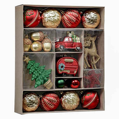 Red and Green Gold Christmas Ball Ornaments Decoration | 60 Pieces