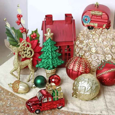 Red and Green Gold Christmas Ball Ornaments Decoration | 60 Pieces