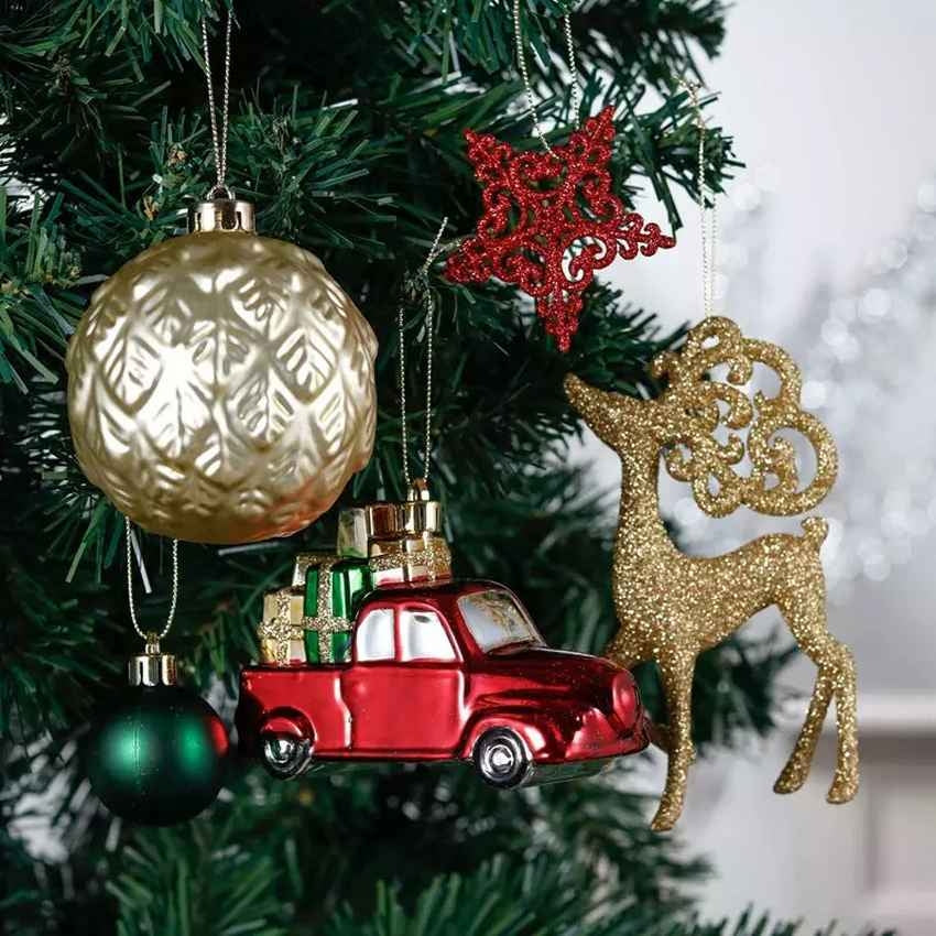 Red and Green Gold Christmas Ball Ornaments Decoration | 60 Pieces