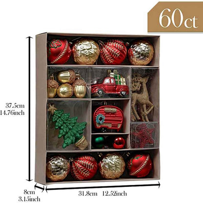 Red and Green Gold Christmas Ball Ornaments Decoration | 60 Pieces