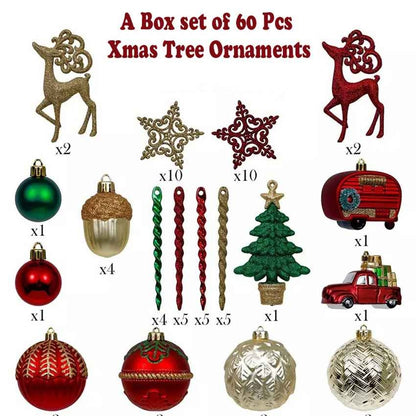 Red and Green Gold Christmas Ball Ornaments Decoration | 60 Pieces