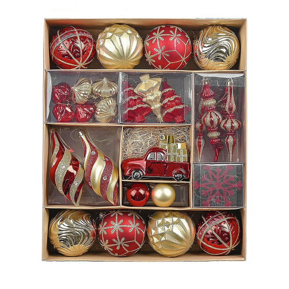 Classic Red & Gold Campervan Themed X Mas Balls Christmas Decoration | 13 x 4 x 16 inches