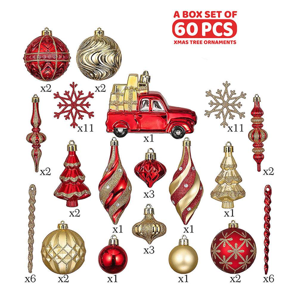 Classic Red & Gold Campervan Themed X Mas Balls Christmas Decoration | 13 x 4 x 16 inches