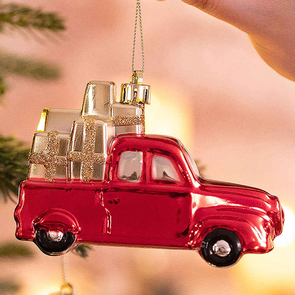 Classic Red & Gold Campervan Themed X Mas Balls Christmas Decoration | 13 x 4 x 16 inches