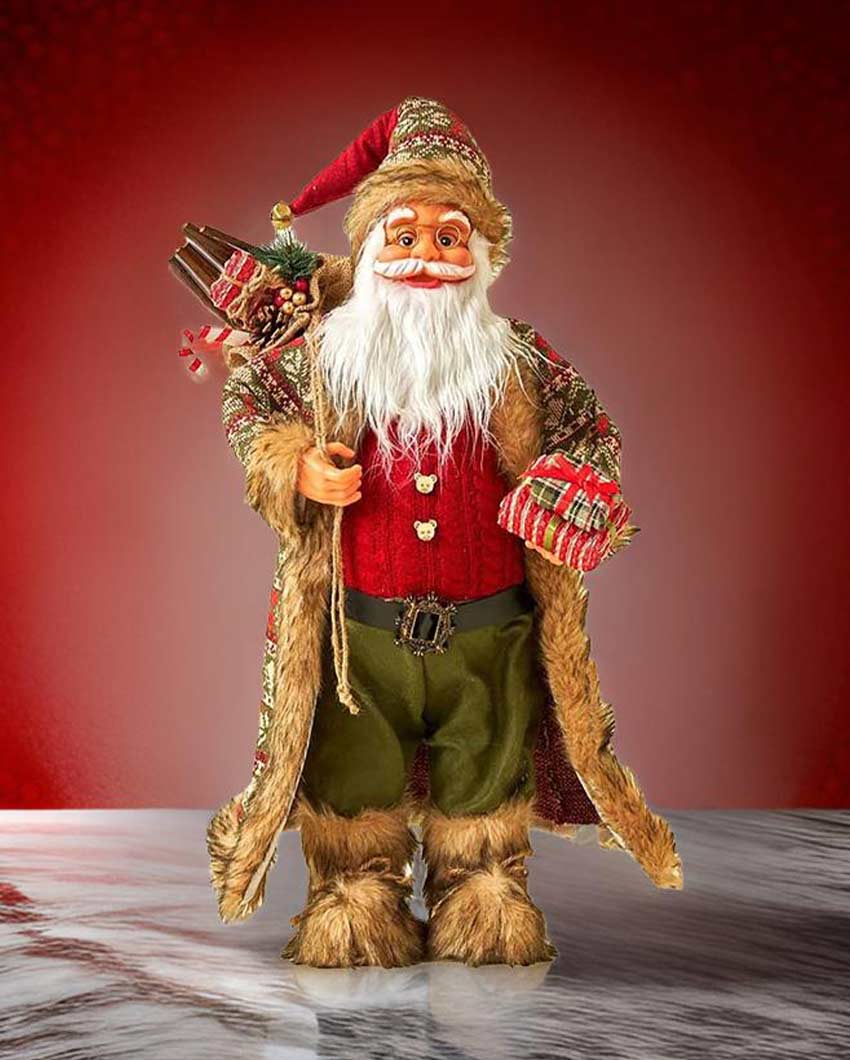 Jolly Olive & Red Furry Santa Claus Table Decorative