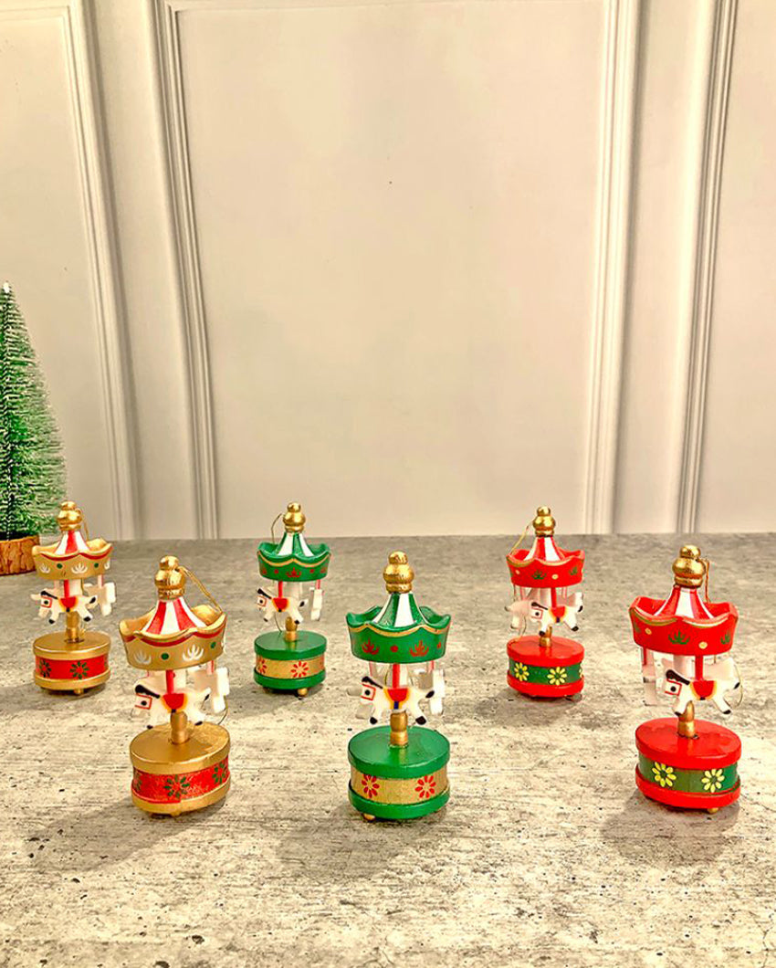 Wooden Carousel Christmas Tree Ornaments | Pack of 6