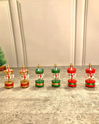 Wooden Carousel Christmas Tree Ornaments | Pack of 6