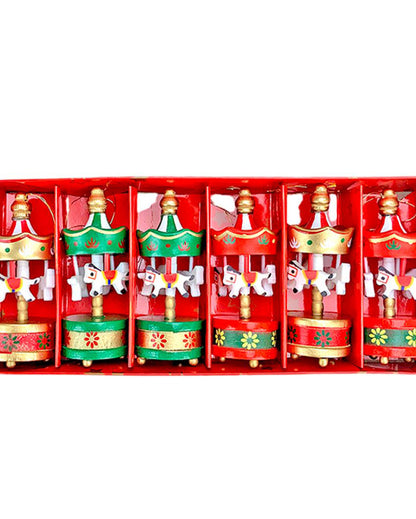 Wooden Carousel Christmas Tree Ornaments | Pack of 6