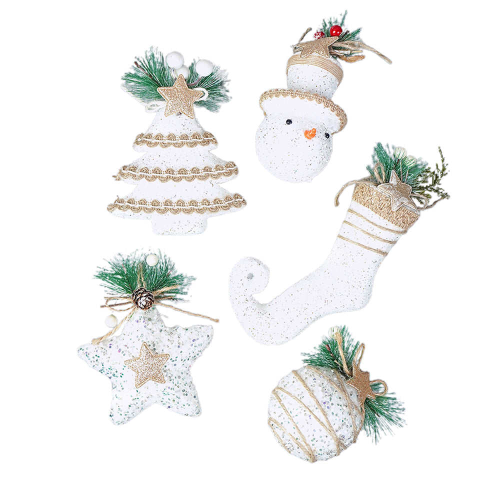 Glitter Jute Themed Tree Ornaments Christmas Decoration | Pack of 5