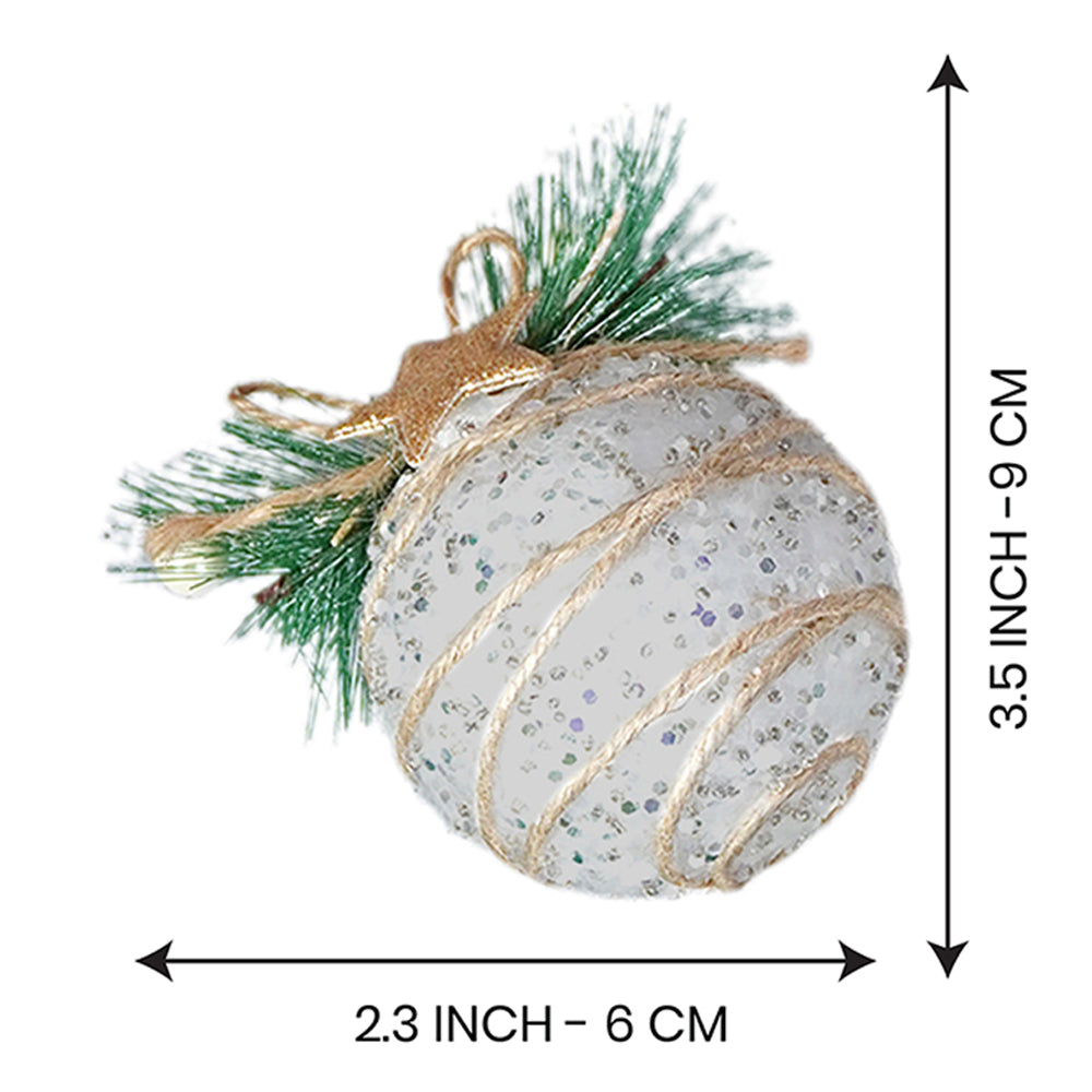 Glitter Jute Themed Tree Ornaments Christmas Decoration | Pack of 5