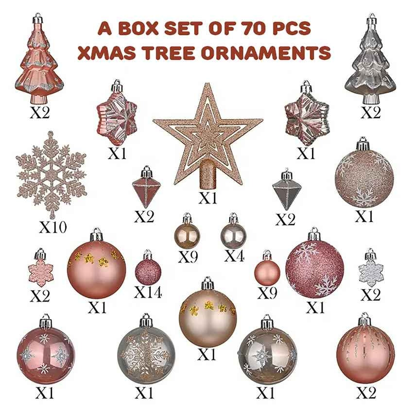 Bronze Star Themed Christmas Ball Ornaments Decoration | 70 Pieces