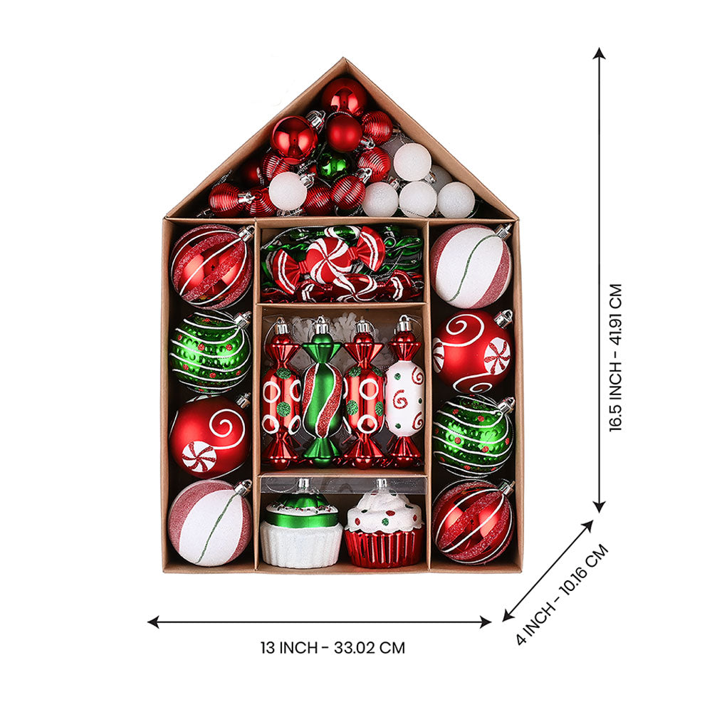 Red Green White Chocolates Cupcakes Themed X Mas Balls Christmas Decoration | 13 x 4 x 16 inches