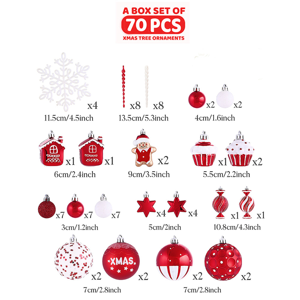 Gingerbread Themed X-Mas Balls Christmas Decoration | 70 Pieces | 13 x 4 x 16 inches