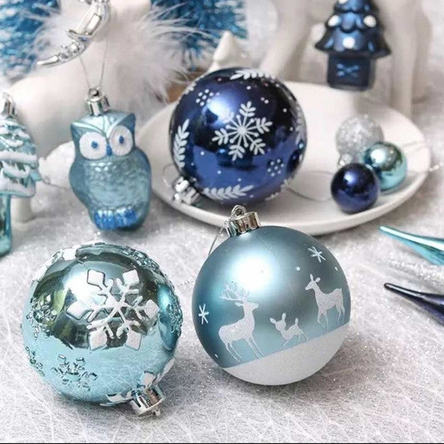 Stylish Silver & Blue Christmas Balls Set | 15 x 5 inches