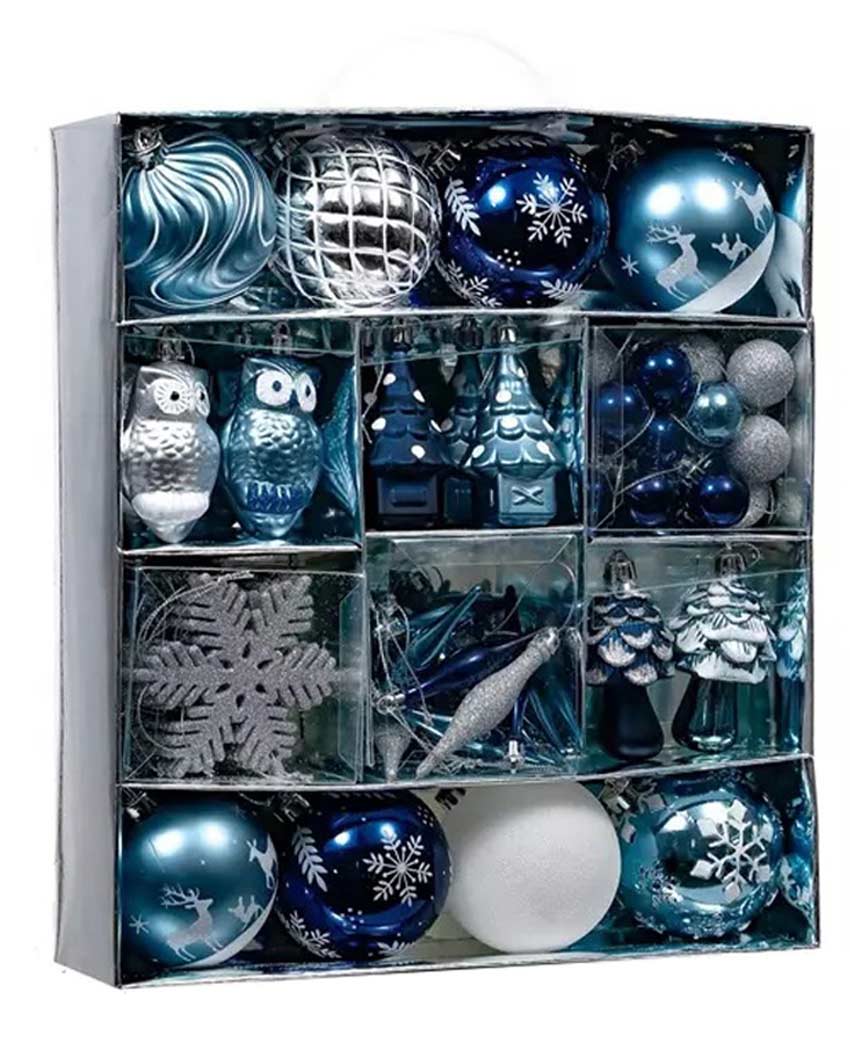 Stylish Silver & Blue Christmas Balls Set | 15 x 5 inches