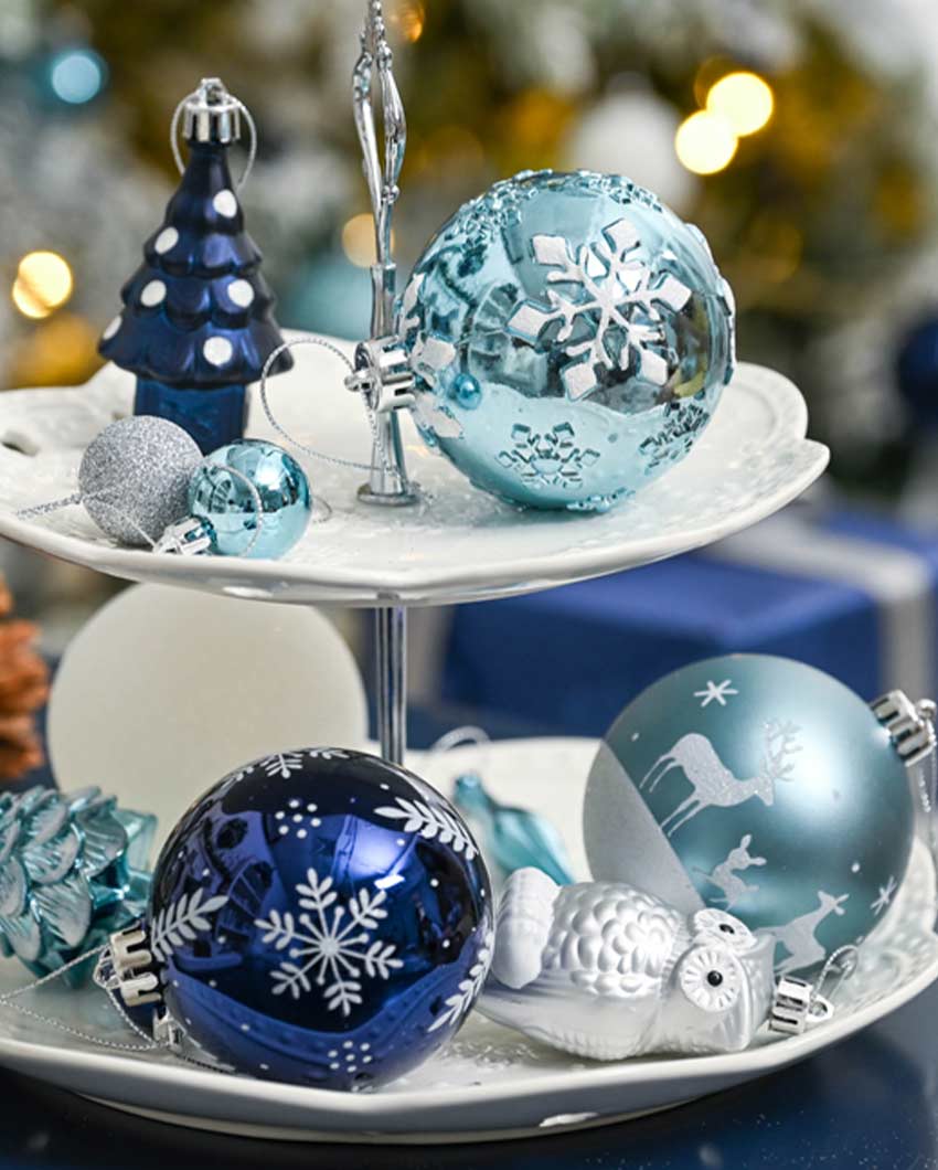 Stylish Silver & Blue Christmas Balls Set | 15 x 5 inches