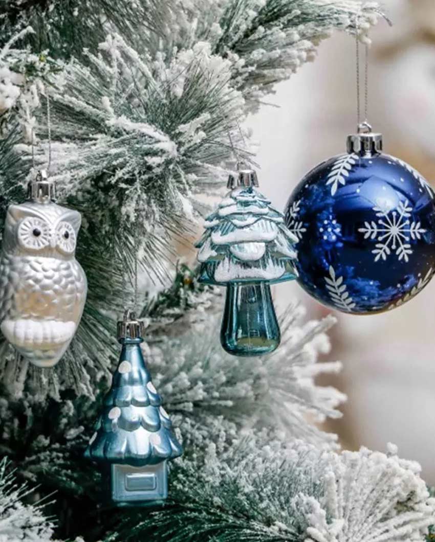 Stylish Silver & Blue Christmas Balls Set | 15 x 5 inches