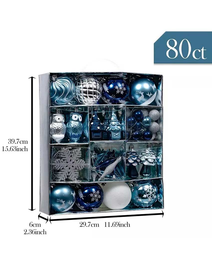 Stylish Silver & Blue Christmas Balls Set | 15 x 5 inches