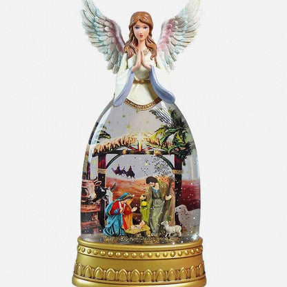 Glitter Light Water Divine Angel Musical Nativity Table Feature Display | 6 x 12 inches