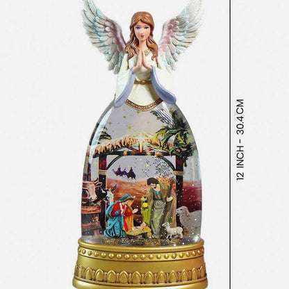 Glitter Light Water Divine Angel Musical Nativity Table Feature Display | 6 x 12 inches