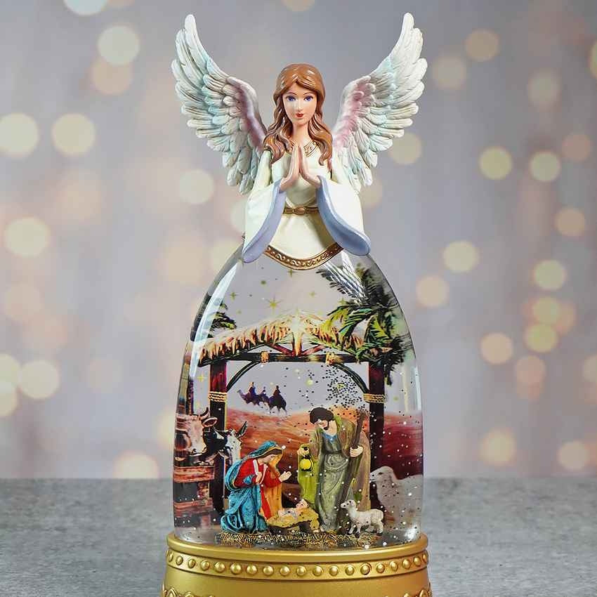 Glitter Light Water Divine Angel Musical Nativity Table Feature Display | 6 x 12 inches