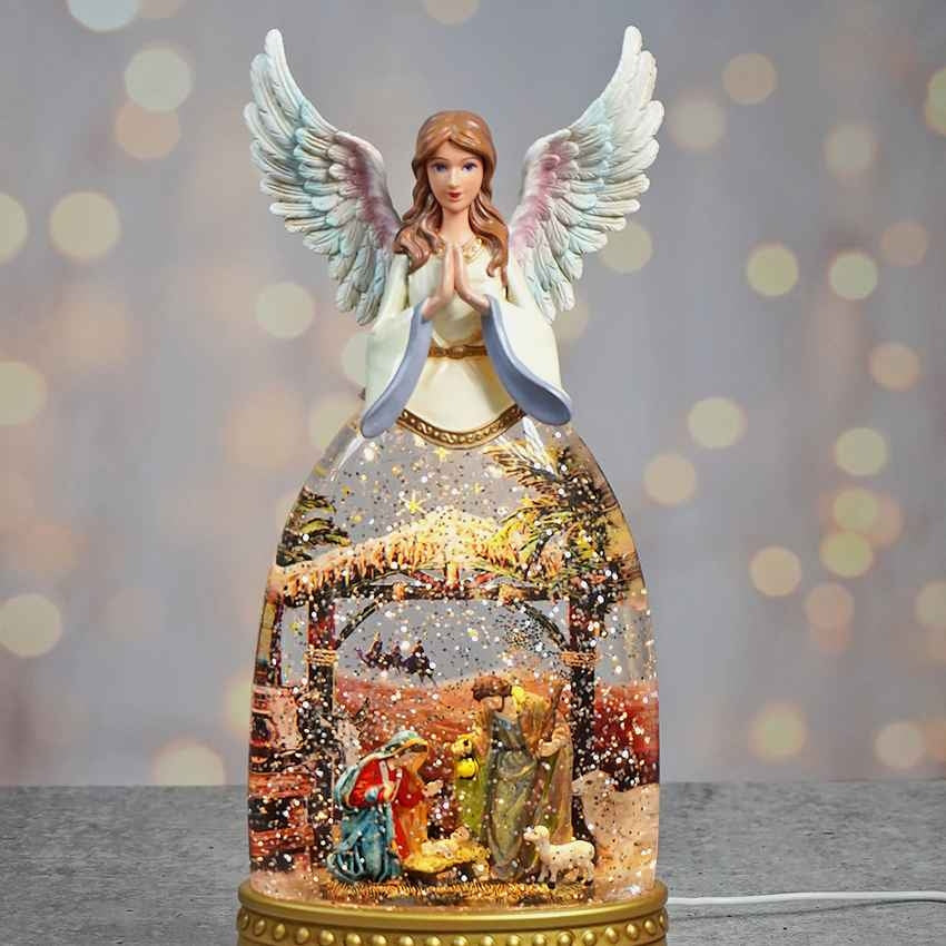 Glitter Light Water Divine Angel Musical Nativity Table Feature Display | 6 x 12 inches