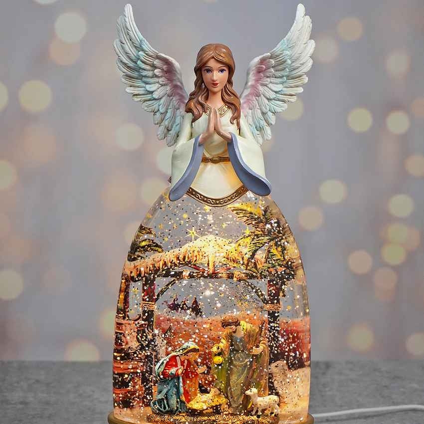 Glitter Light Water Divine Angel Musical Nativity Table Feature Display | 6 x 12 inches