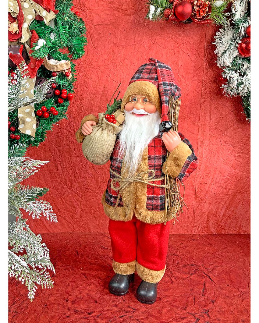 Premium Plaid Sitting Santa Christmas Decor | 5 x 13 inches