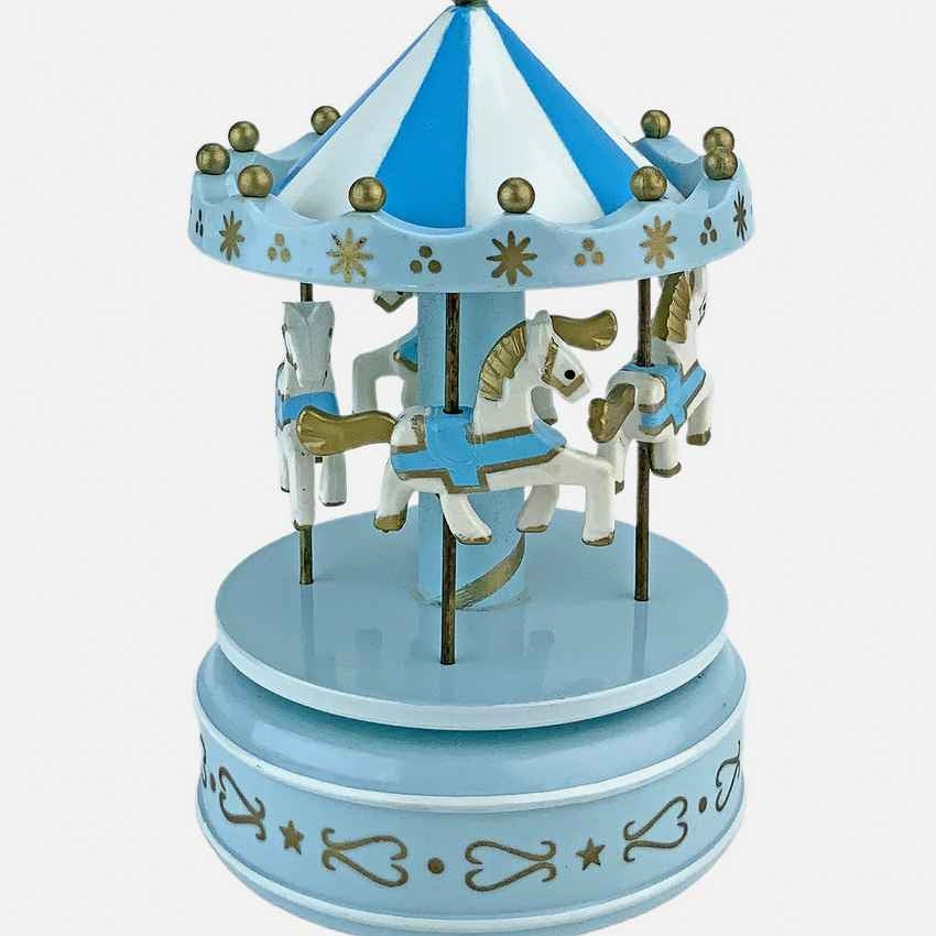 Blue Rotating Carousel Wind Up Musical Box Decoration | 4 x 7 inches