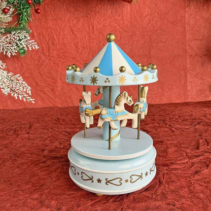 Blue Rotating Carousel Wind Up Musical Box Decoration | 4 x 7 inches