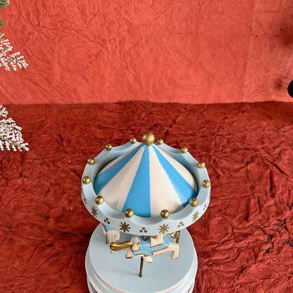 Blue Rotating Carousel Wind Up Musical Box Decoration | 4 x 7 inches