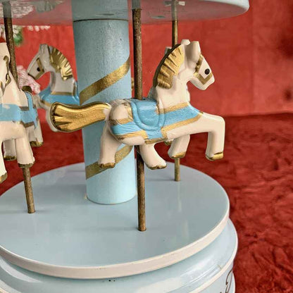 Blue Rotating Carousel Wind Up Musical Box Decoration | 4 x 7 inches