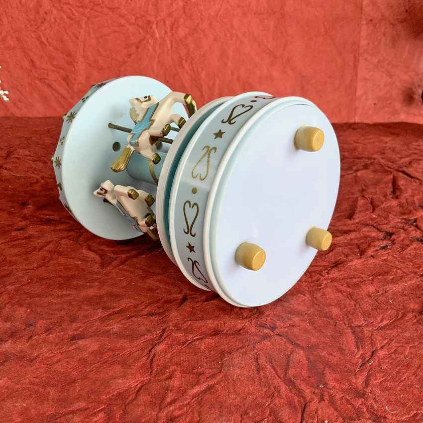 Blue Rotating Carousel Wind Up Musical Box Decoration | 4 x 7 inches