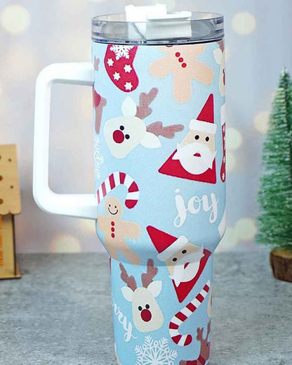 Light Blue Christmas Vacuum Insulated Tumbler with Straw Cup | 6 x 4 x 11 inches | 1 Liter