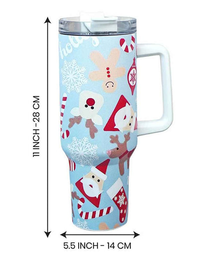 Light Blue Christmas Vacuum Insulated Tumbler with Straw Cup | 6 x 4 x 11 inches | 1 Liter