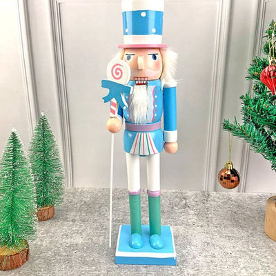 Wooden Pastel Blue Lollipop Nutcracker Self Standing Christmas Table Decor | 16 x 4 inches