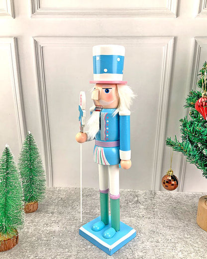 Wooden Pastel Blue Lollipop Nutcracker Self Standing Christmas Table Decor | 16 x 4 inches