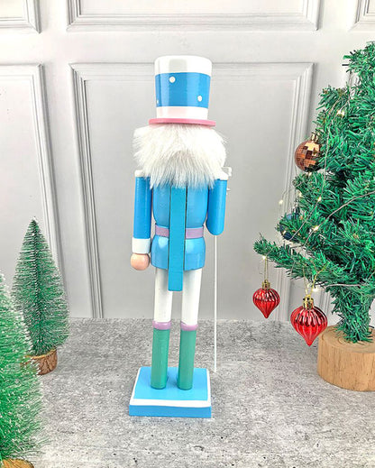 Wooden Pastel Blue Lollipop Nutcracker Self Standing Christmas Table Decor | 16 x 4 inches