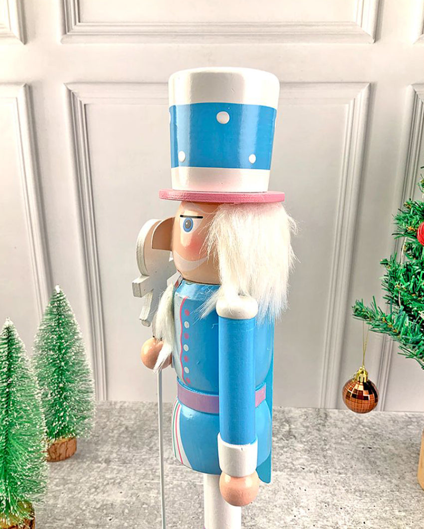 Wooden Pastel Blue Lollipop Nutcracker Self Standing Christmas Table Decor | 16 x 4 inches