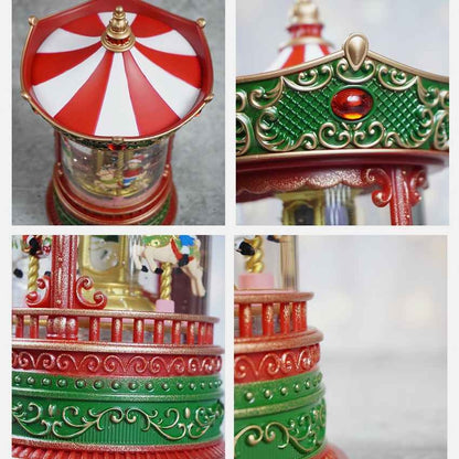 Glitter Light Water Rotating Christmas Carousel Snow Globe Feature Display | 6 x 10 inches