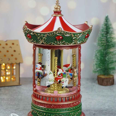 Glitter Light Water Rotating Christmas Carousel Snow Globe Feature Display | 6 x 10 inches